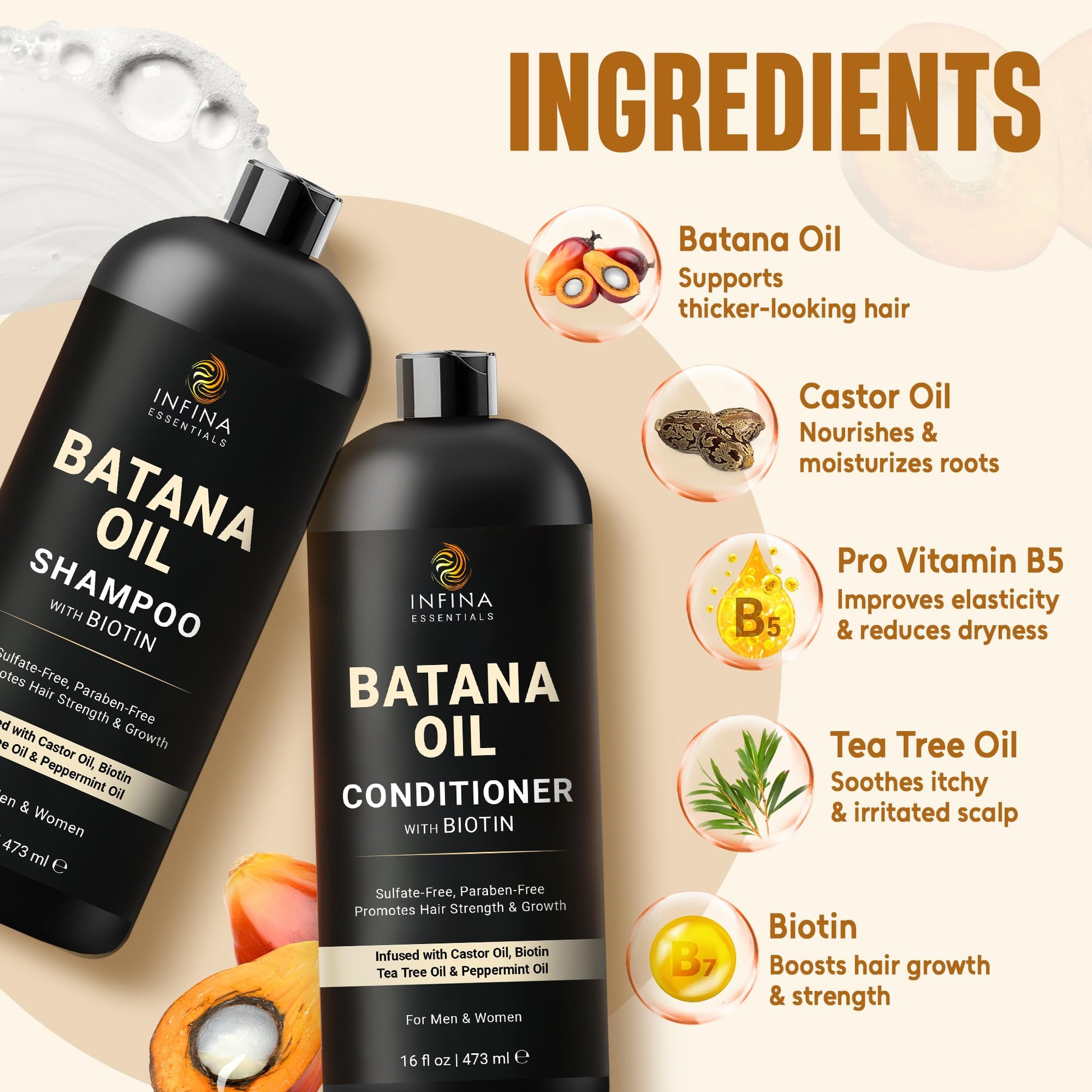Sulfate-free anti hair loss shampoo and conditioner set for thinning hair and breakage control