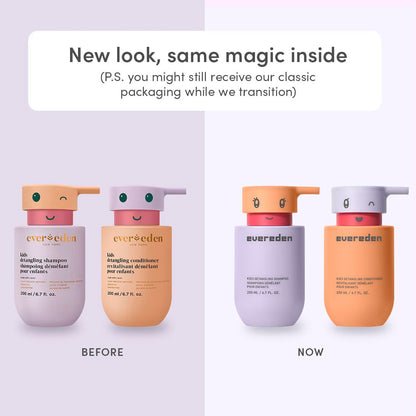 Evereden Kids Detangling Shampoo bottle close up highlighting clean vegan ingredients.