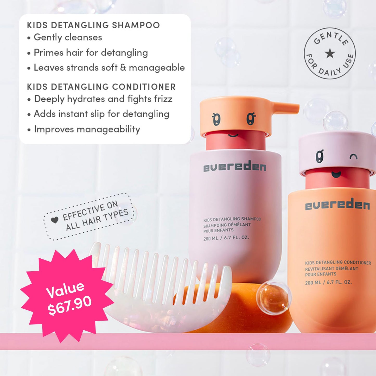 Evereden Kids Detangling Conditioner bottle demonstrating the pump dispenser design.