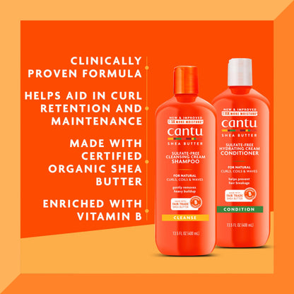 Cantu Hydrating Cream Conditioner 13.5 fluid ounce bottle showcasing product texture