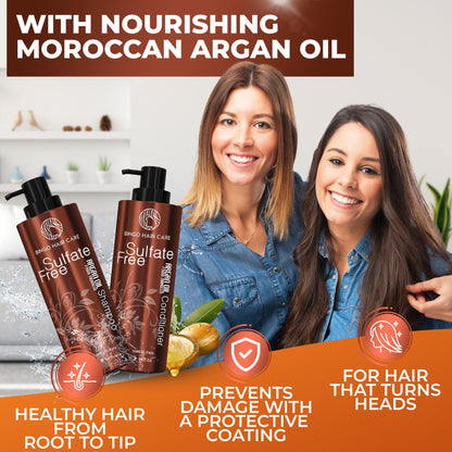 Sulfate free Moroccan argan oil shampoo bottle showing premium ingredients label