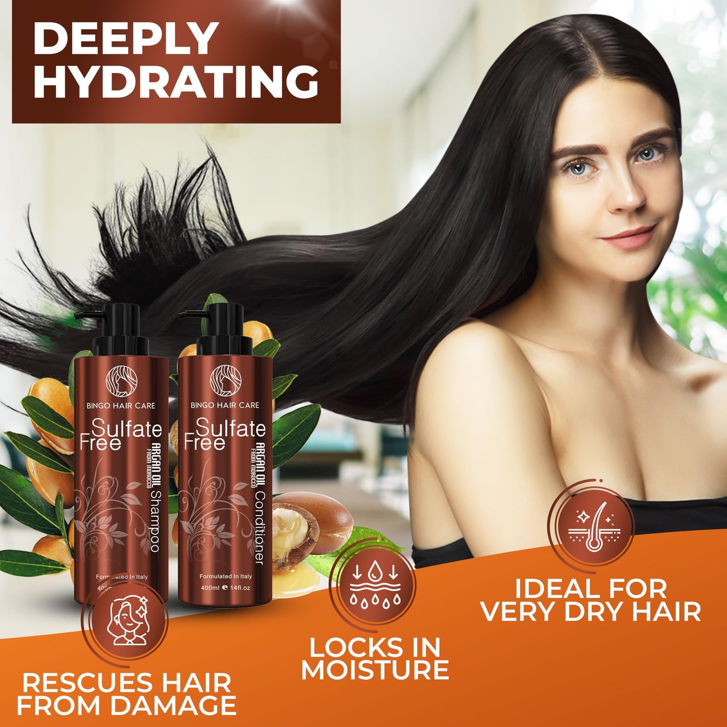 Deep moisturizing hair treatment bottles showing original imported packaging details