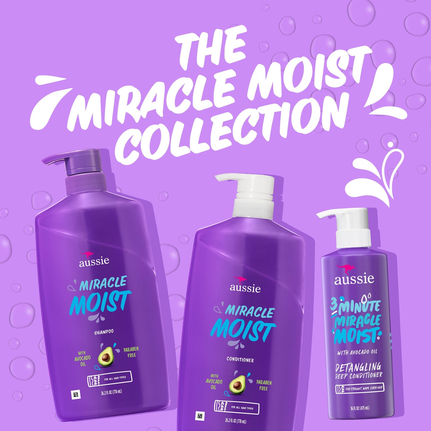 Full packaging view of Aussie sixty eight point four fluid ounce moisturizing collection bundle