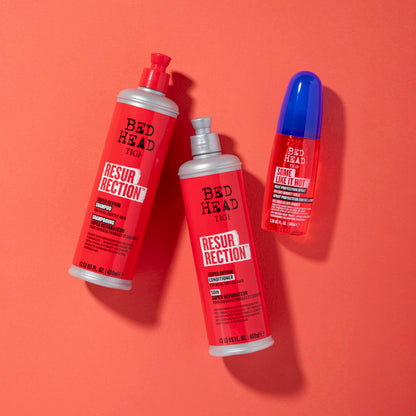 TIGI Bed Head Resurrection duo pack highlighting salon quality level three damage control shampoo and conditioner