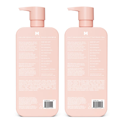 Sulfate free defrizzing shampoo and conditioner bottles in aesthetic pink packaging