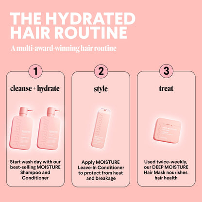 Texture shot of the pink aesthetic bottles of Monday Haircare for coarse hair nourishment