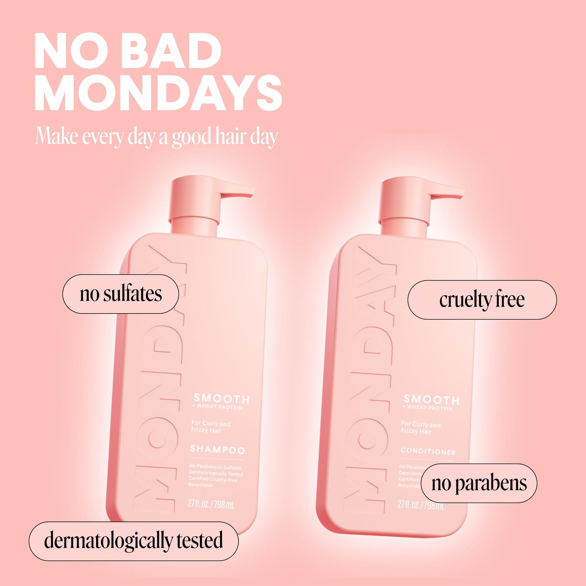 Back label of MONDAY HAIRCARE Smooth set displaying usage instructions and features