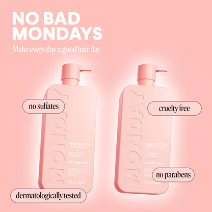 Back label of MONDAY HAIRCARE Smooth set displaying usage instructions and features