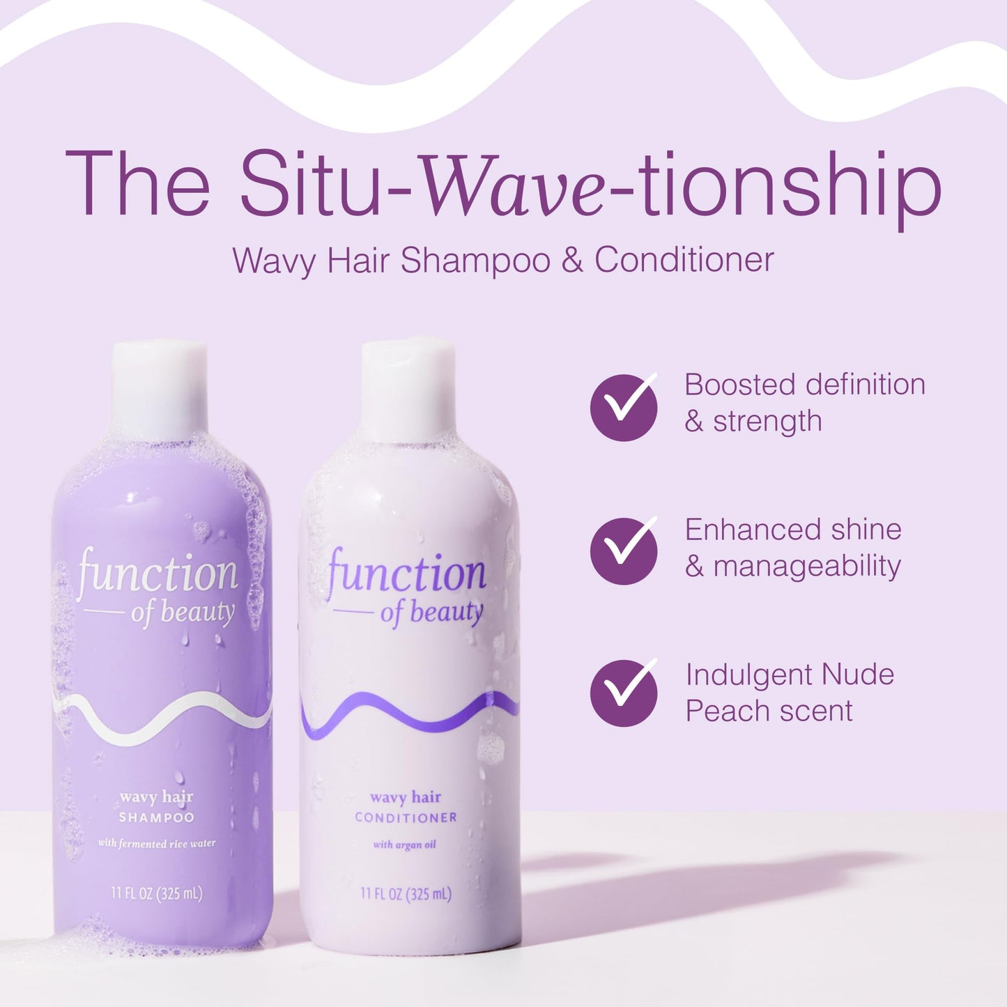 Function of Beauty custom wavy hair care duo with fermented rice water packaging