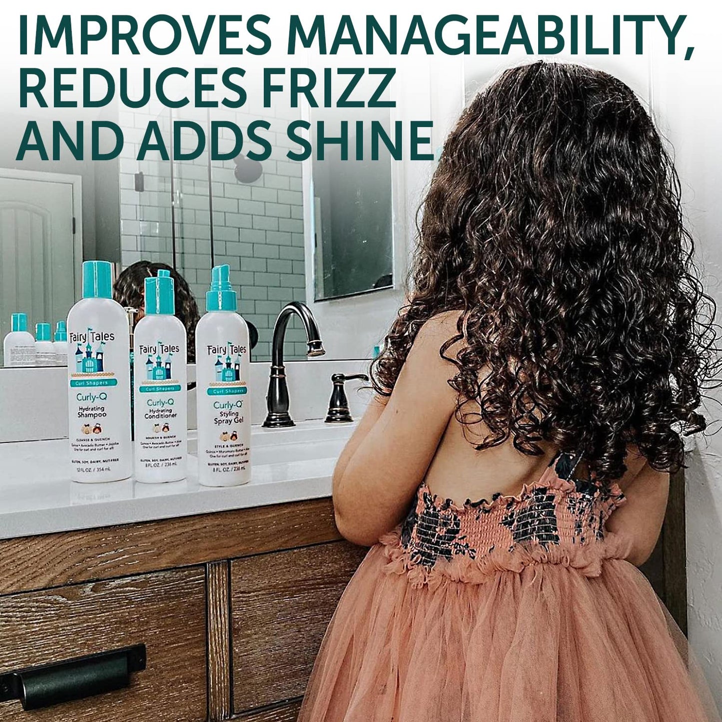 Fairy Tales Curly Q hydrating conditioner eight ounce bottle back view with directions