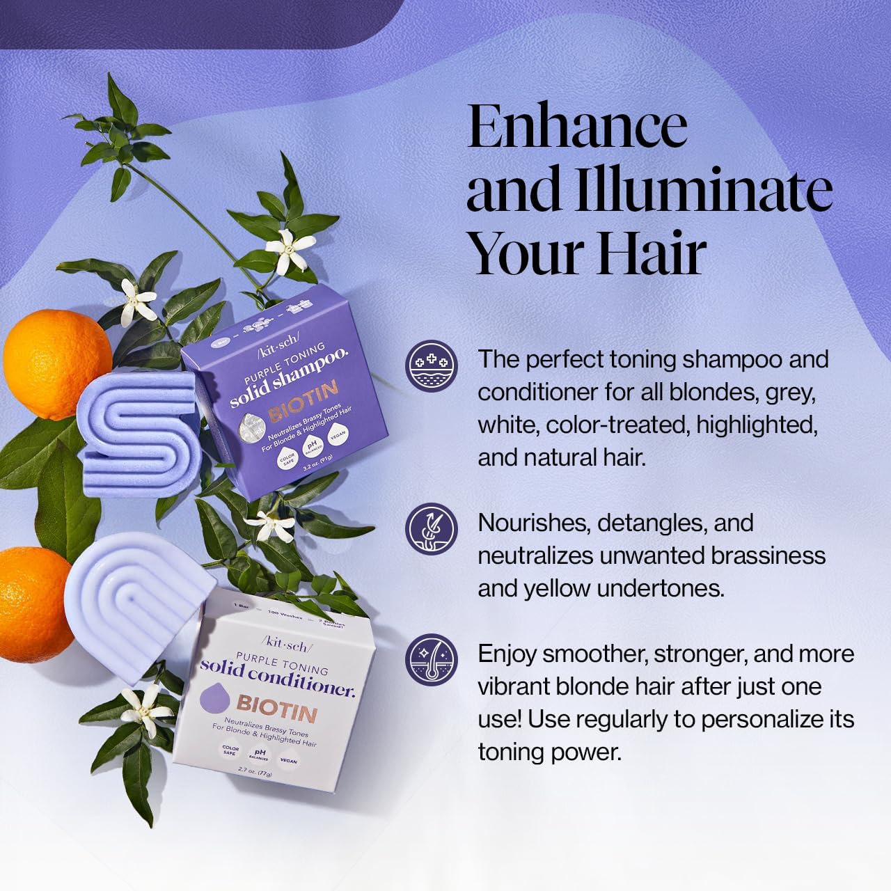 Kitsch purple toning shampoo bar for brassy hair color correction