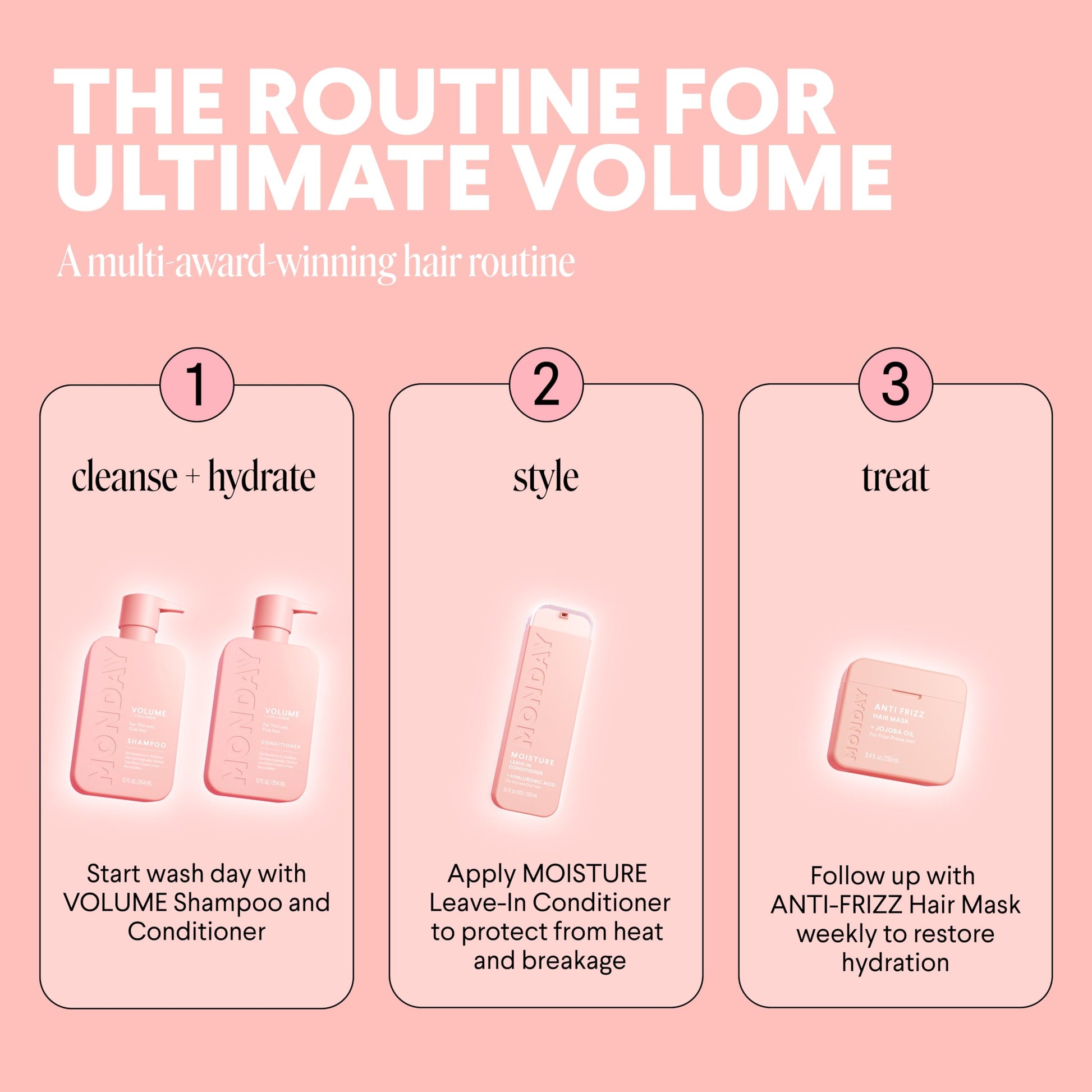 MONDAY HAIRCARE authentic imported one hundred percent recyclable pink bottles
