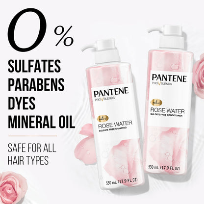 Back label of Pantene Miracle Moisture Boost Rose Water set showing zero percent sulfates and parabens