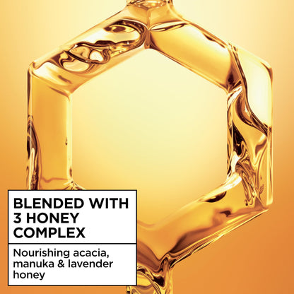 Back label of Garnier Honey Treasures shampoo showcasing the official ingredient list and usage instructions