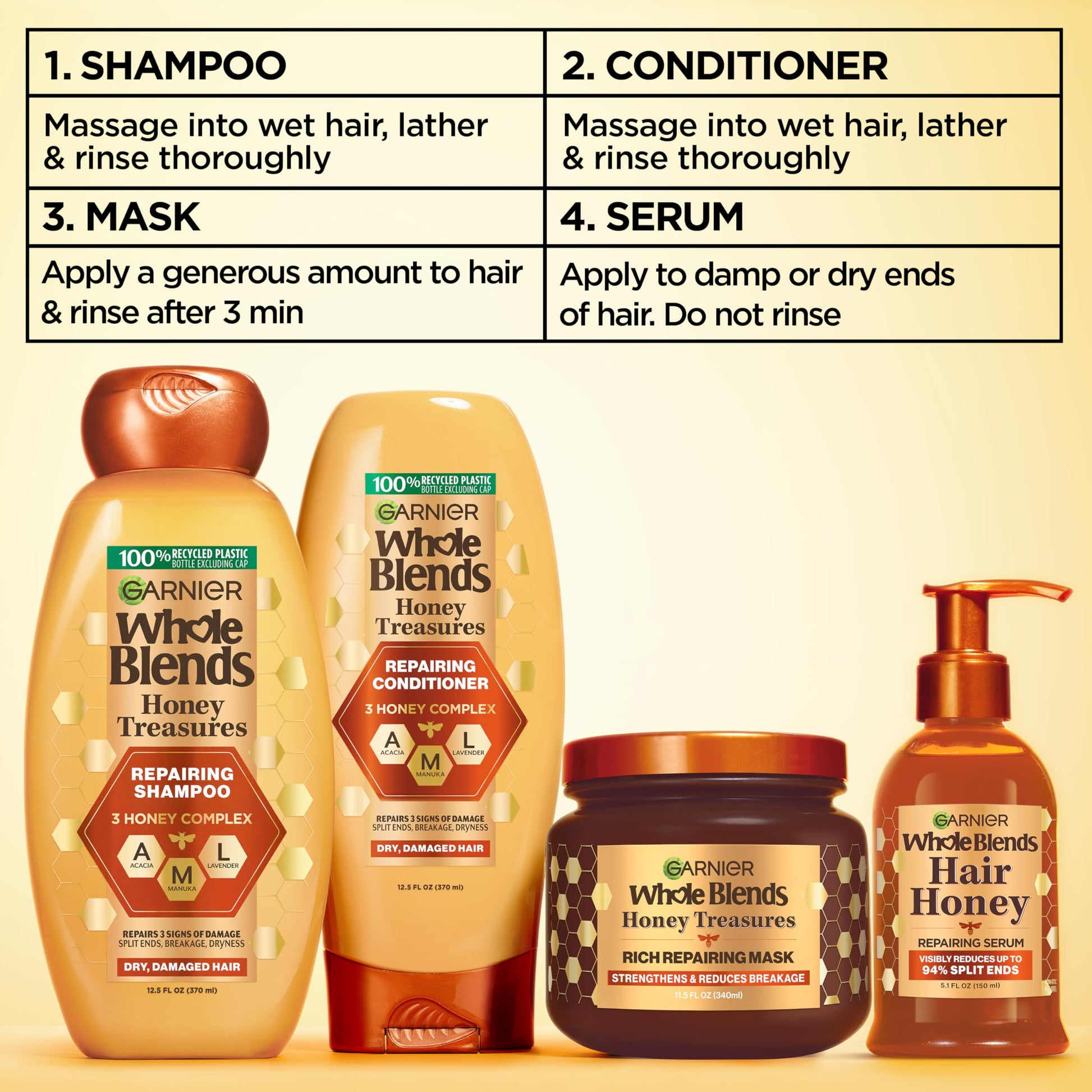 Premium imported Garnier hair repair shampoo and conditioner bottles side by side