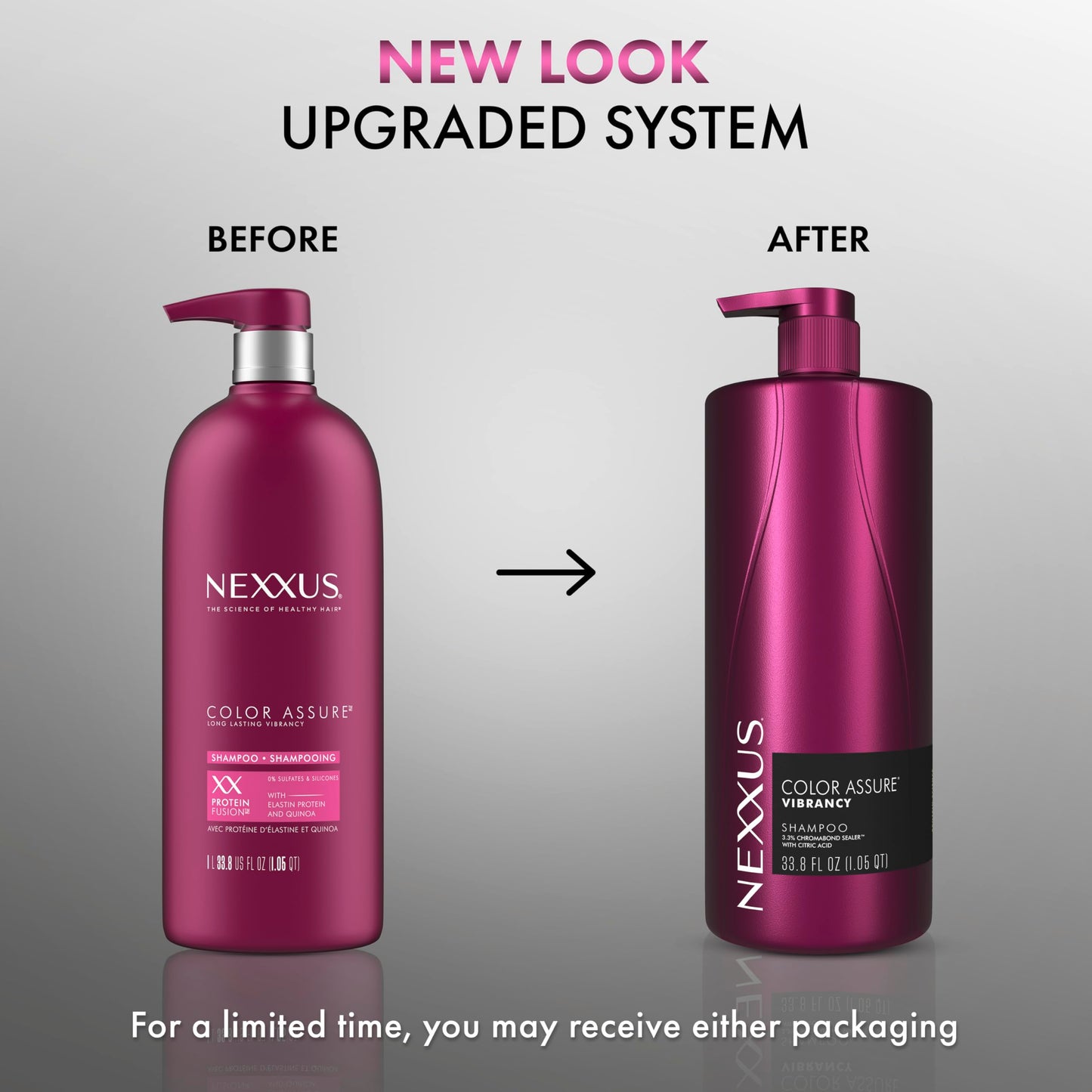 Close up of the pump mechanism on the Nexxus Color Assure salon size bottle for color treated hair