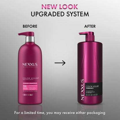 Close up of the pump mechanism on the Nexxus Color Assure salon size bottle for color treated hair