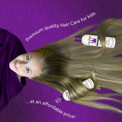 Fairy Tales everyday clarifying kids shampoo bottle showing natural ingredients