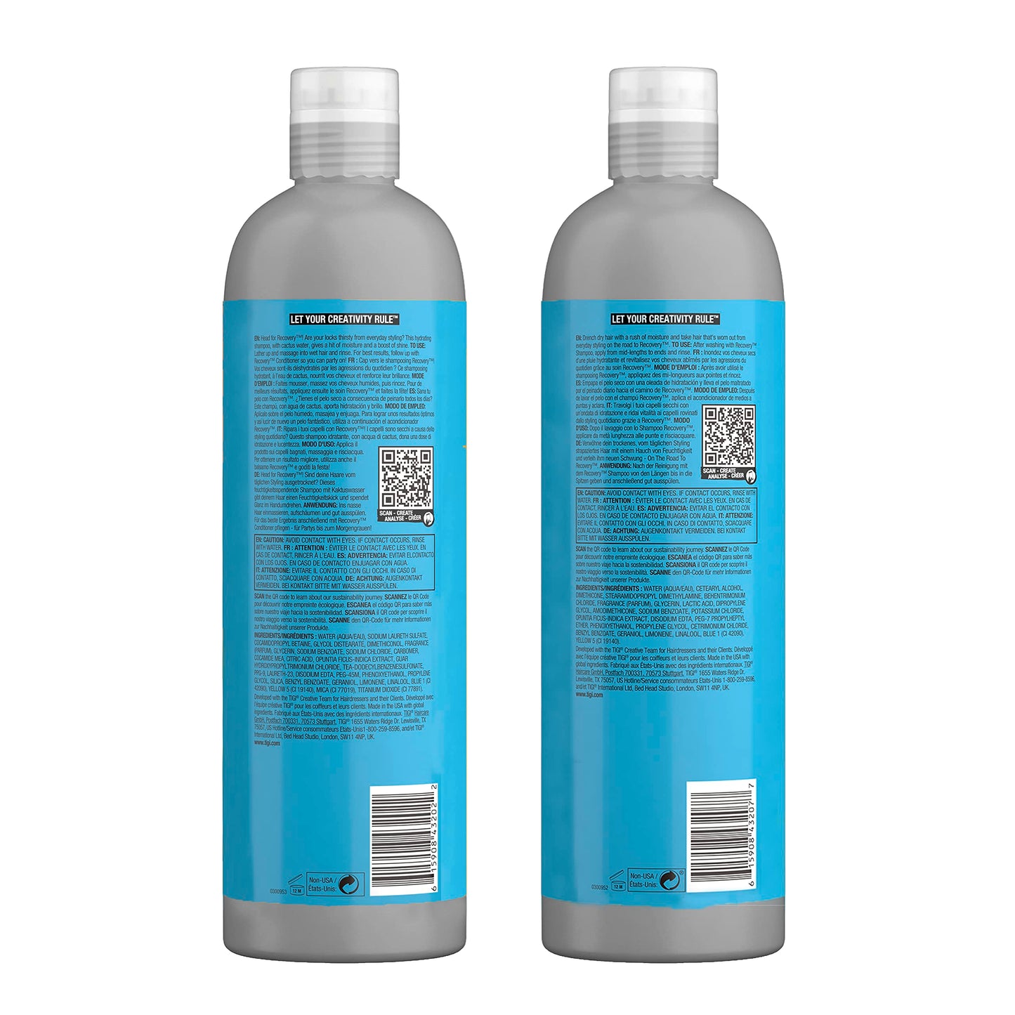 TIGI Bed Head Recovery Moisturising Shampoo bottle showing ingredients and professional hydration benefits