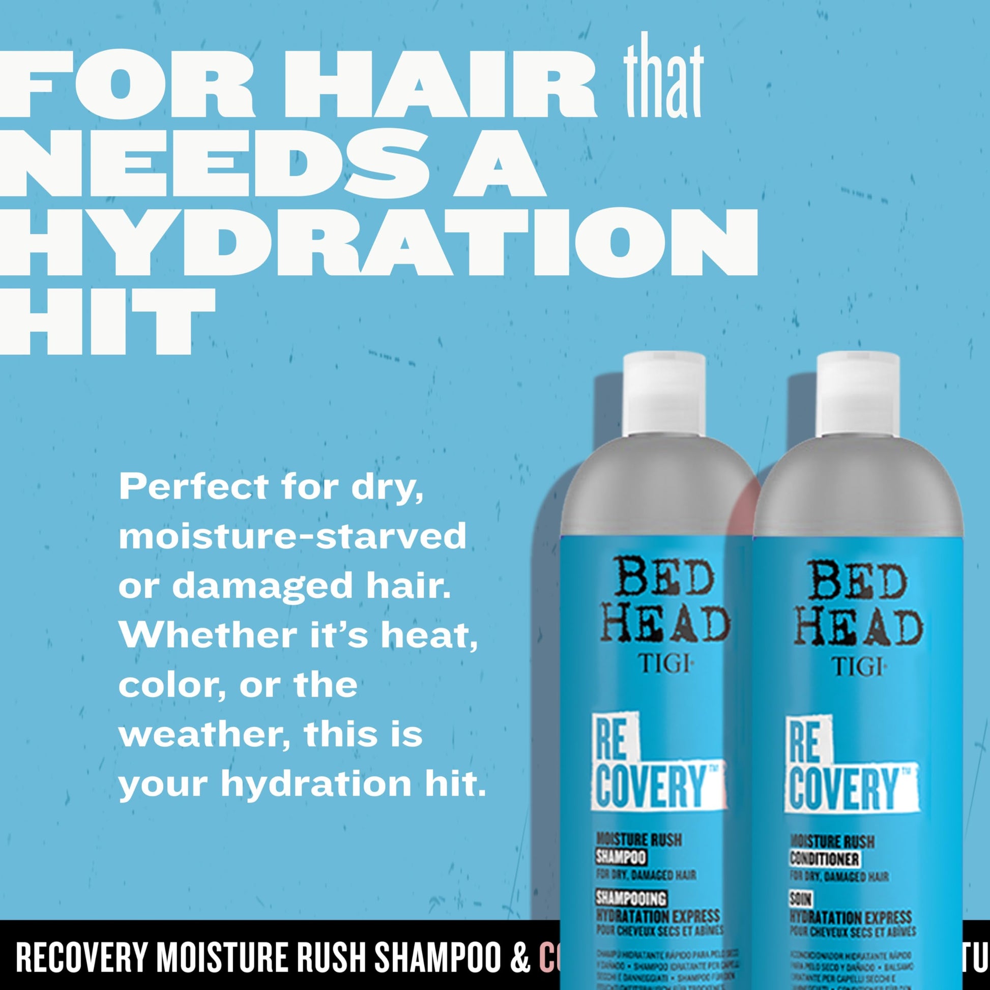 Authentic USA imported TIGI Bed Head Recovery twin pack bottles in vibrant turquoise packaging