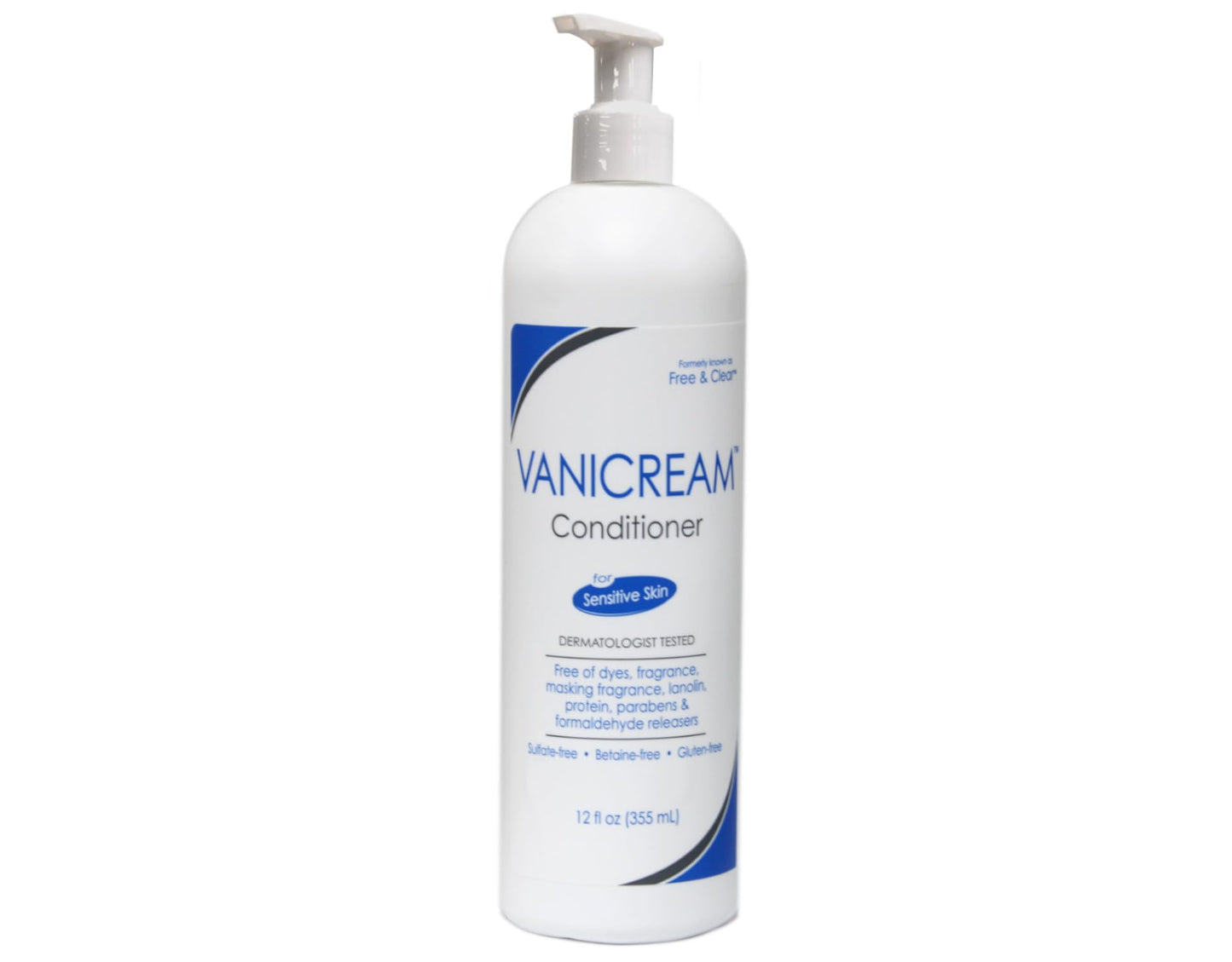 Vanicream fragrance free hair conditioner twelve ounce bottle back label and ingredients list
