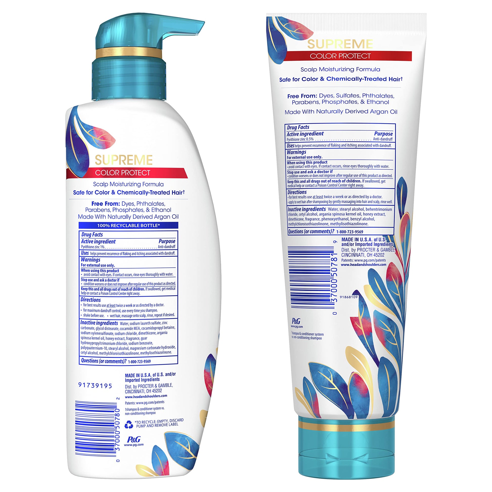 Head and Shoulders Supreme Color Protect hair care bottles showcasing fluid ounce sizes