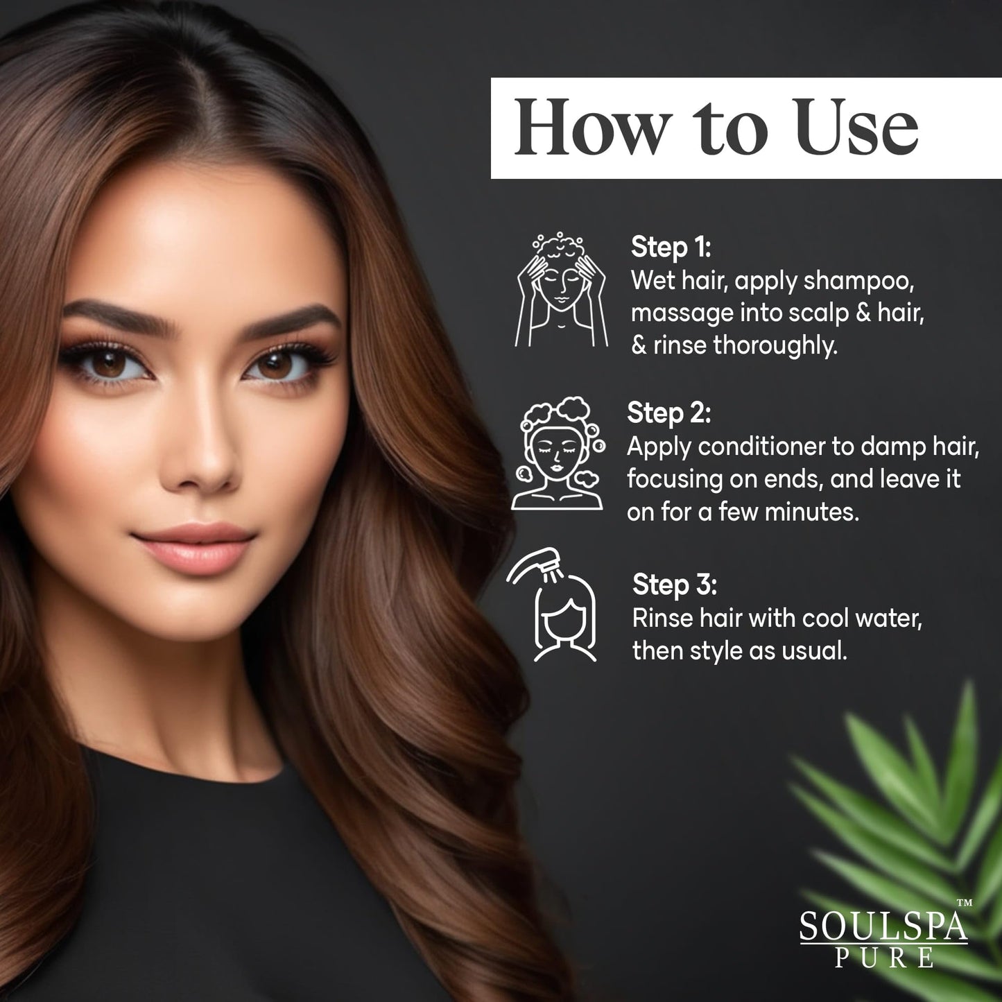 Back label of SoulSpa Pure Biotin shampoo detailing the full premium ingredient list and usage instructions.