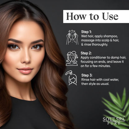 Back label of SoulSpa Pure Biotin shampoo detailing the full premium ingredient list and usage instructions.