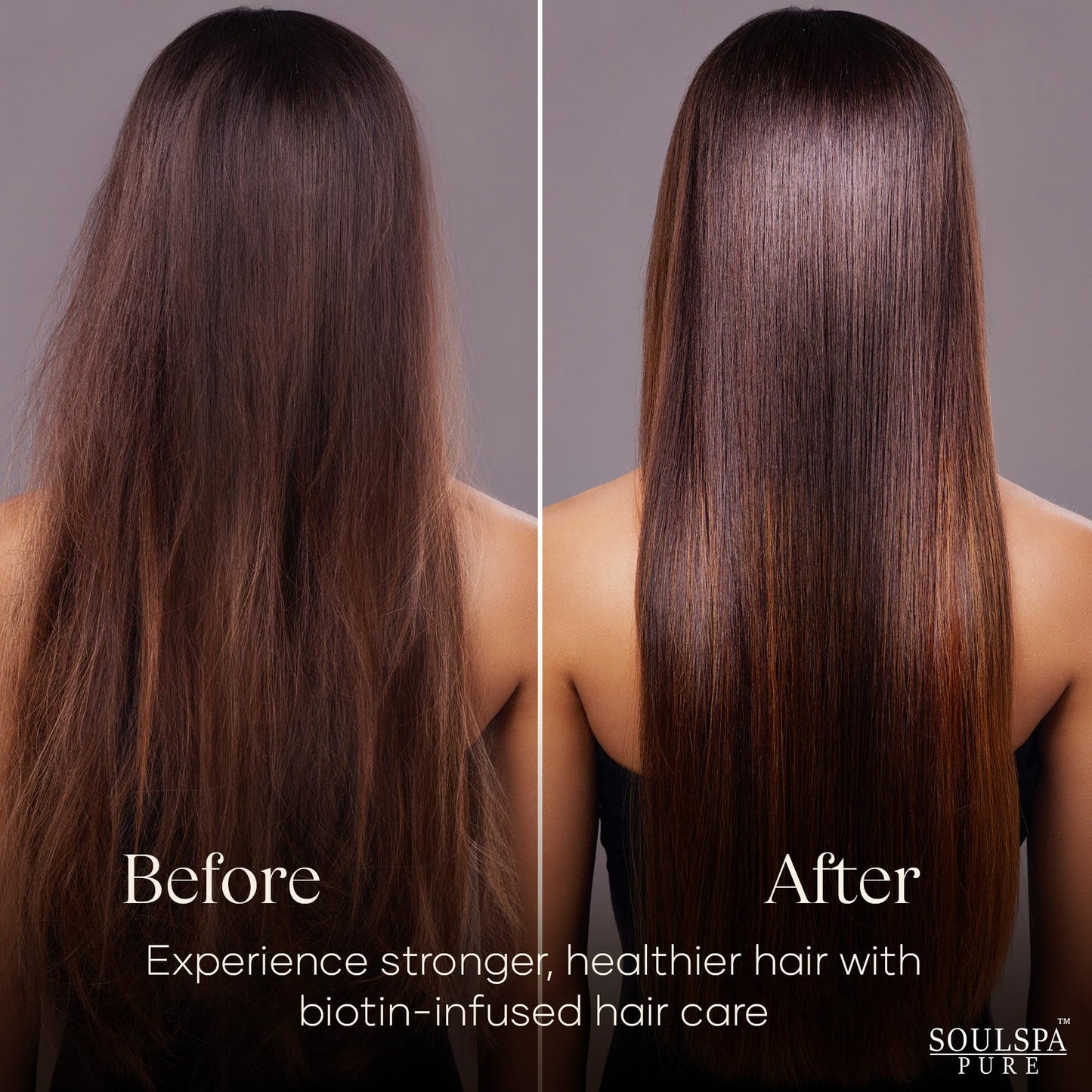 SoulSpa Pure thickening hair care duo standing upright on a clean surface highlighting professional salon packaging.