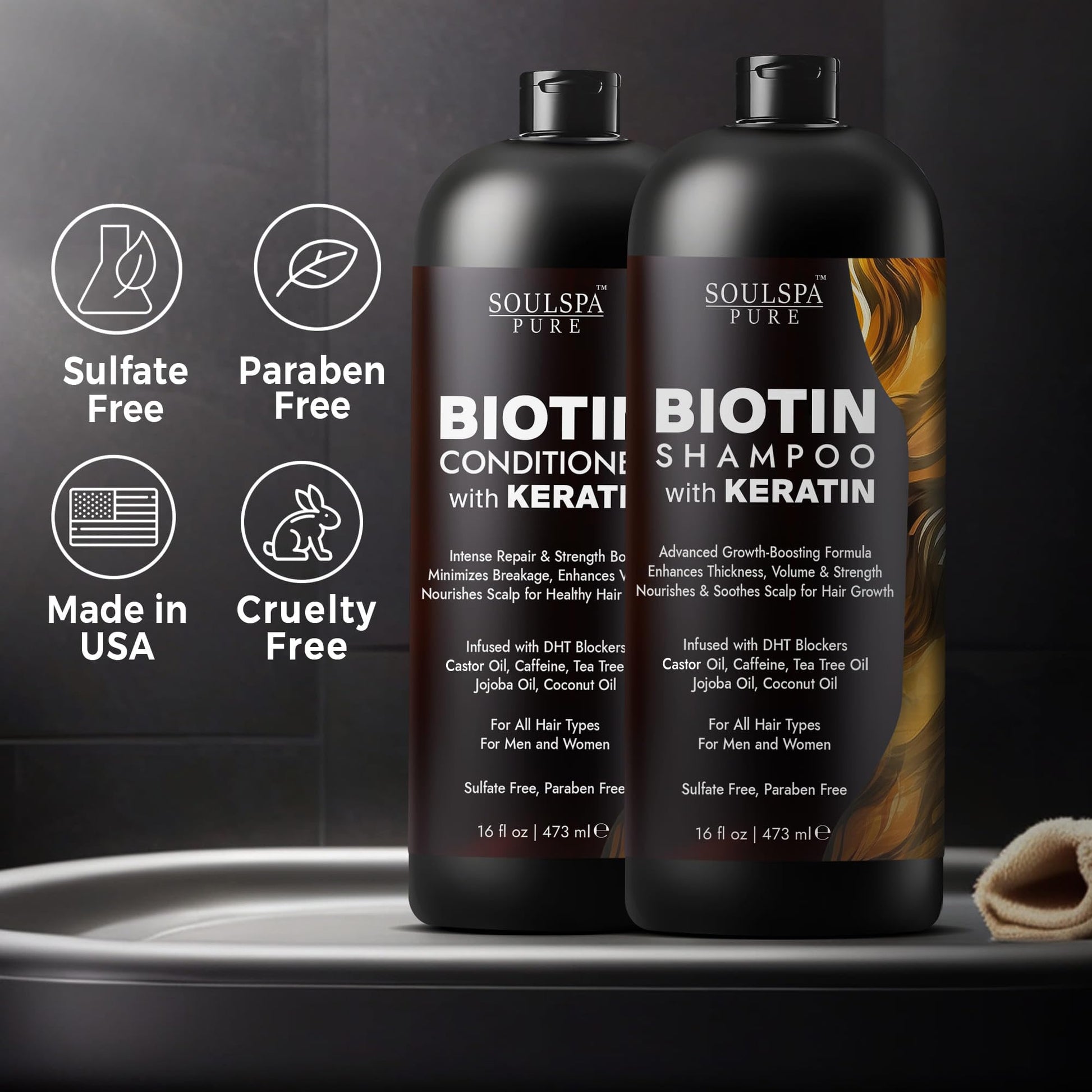 Authentic USA imported SoulSpa Pure hair growth combo set showcasing its dual action volume boosting formulas.