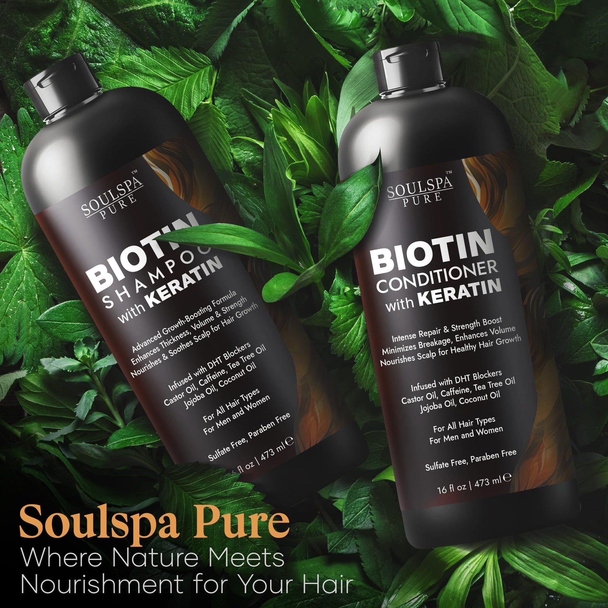 Texture shot of the rich sulfate free shampoo lather and creamy keratin conditioner from SoulSpa Pure.