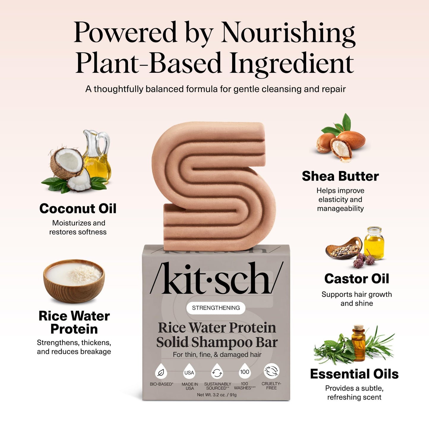 Kitsch Rice Water Shampoo Bar side angle displaying the three point two ounce size