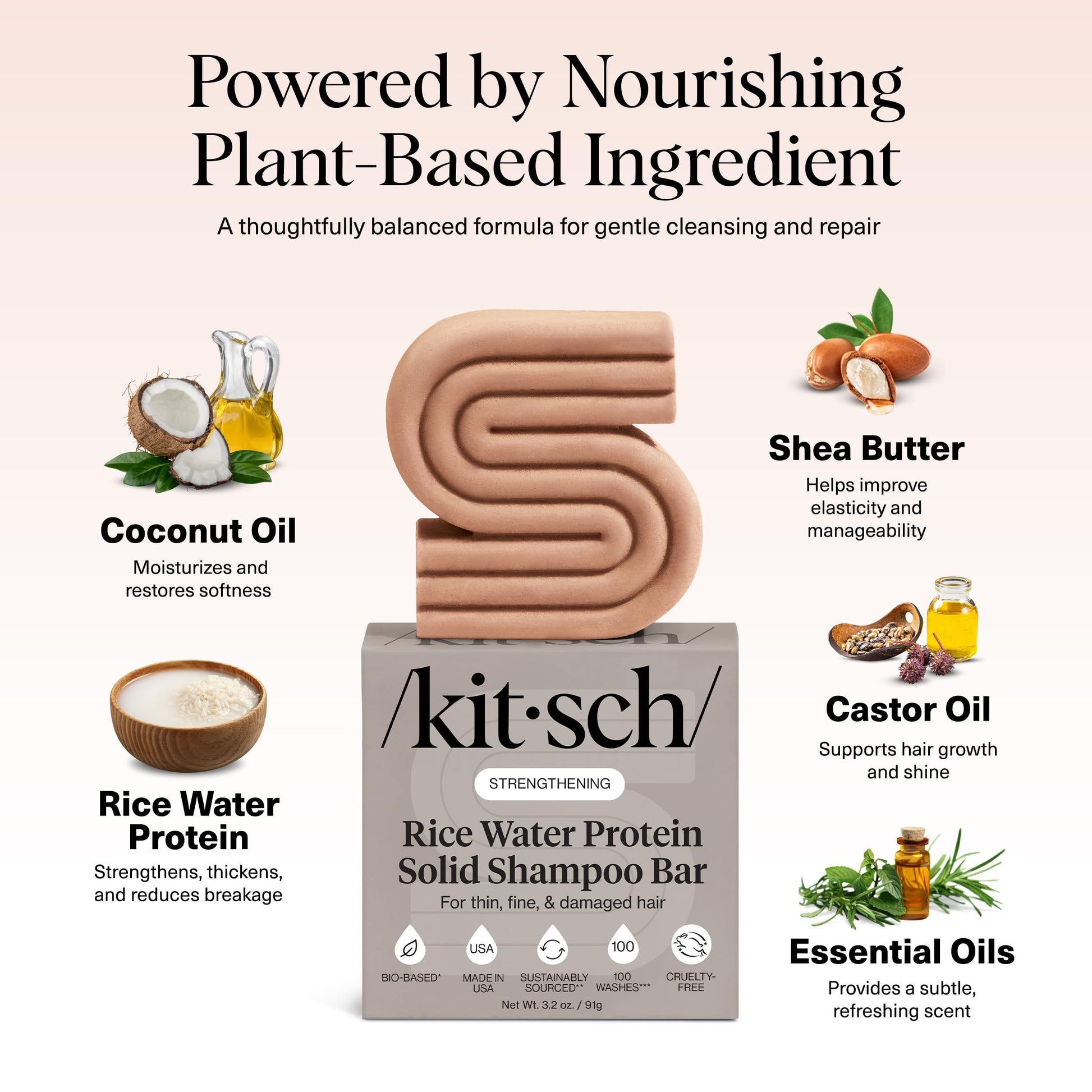 Kitsch Rice Water Shampoo Bar side angle displaying the three point two ounce size