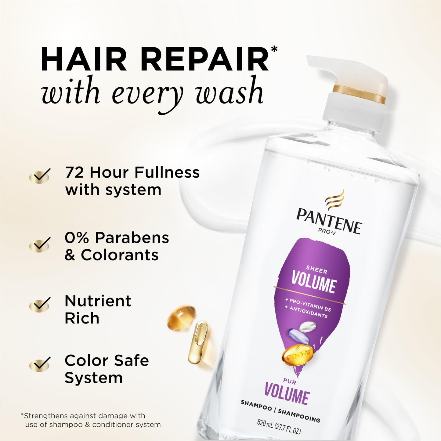 Pantene Pro-V volume and fullness shampoo silicone free formula details