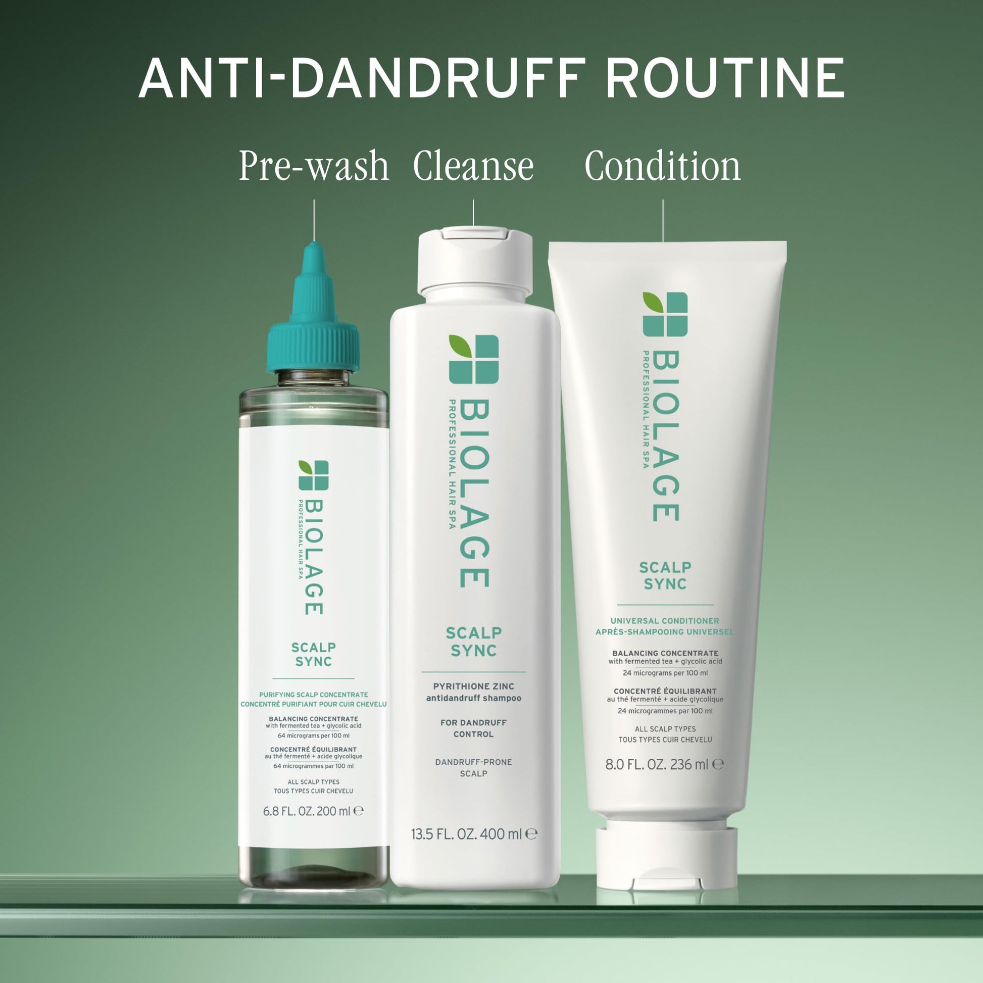 Biolage Scalp Sync 1.7 fluid ounce product packaging highlighting flake control benefits