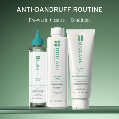 Biolage Scalp Sync 1.7 fluid ounce product packaging highlighting flake control benefits
