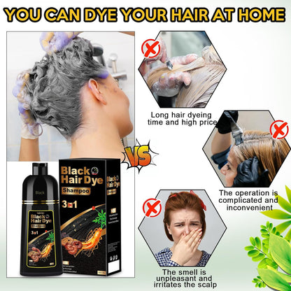Before and after results demonstration of Sminktec black hair dye shampoo