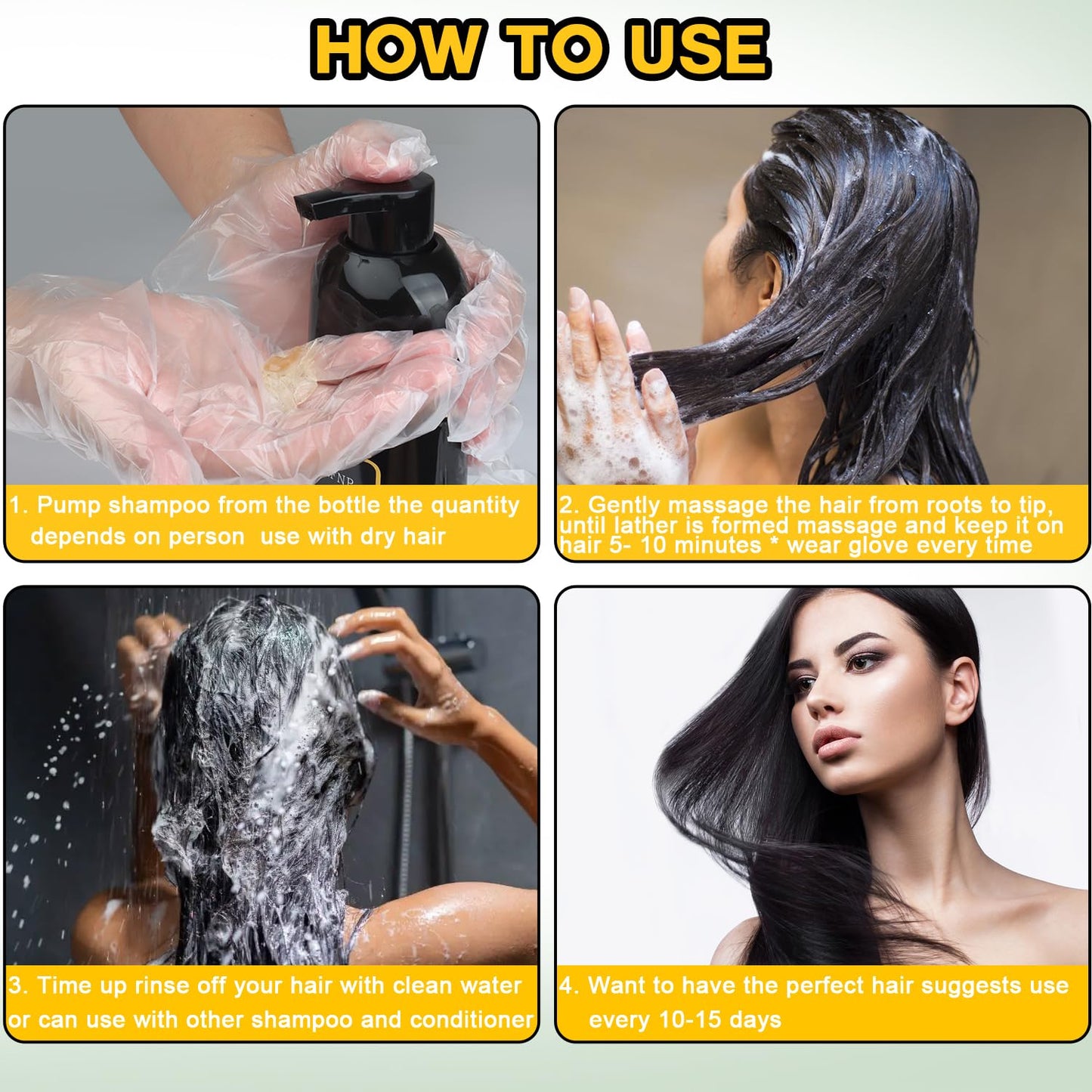 Full kit of Sminktec 500ml black hair dye shampoo with protective gloves