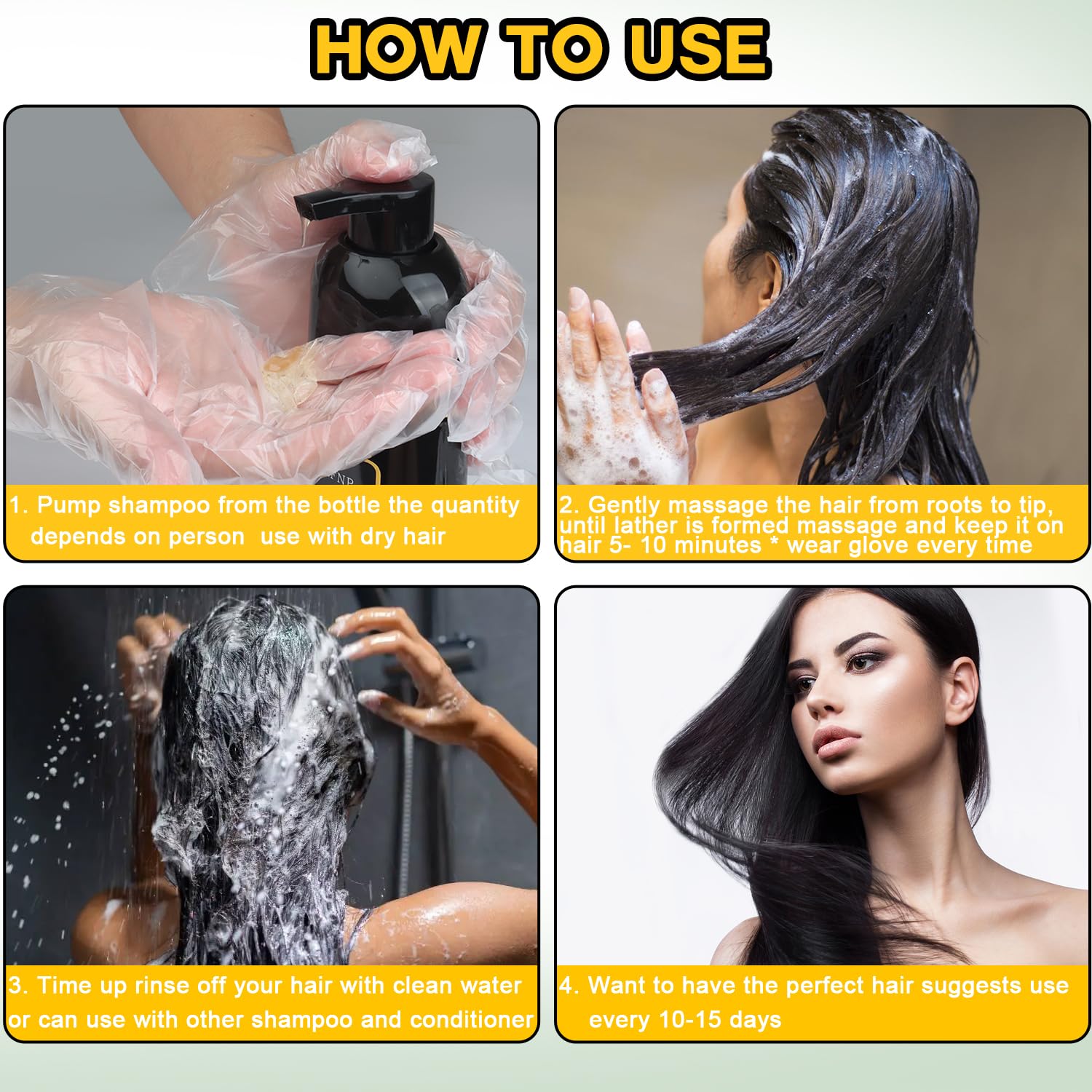Full kit of Sminktec 500ml black hair dye shampoo with protective gloves