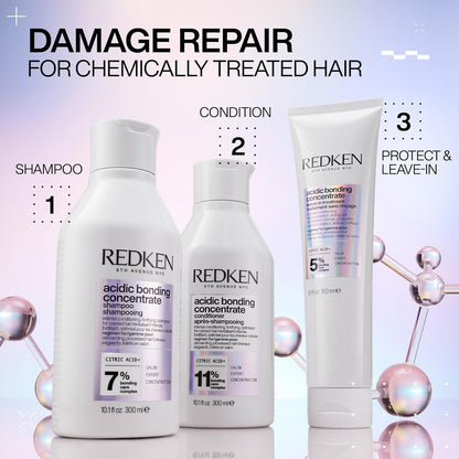 USA imported Redken bonding care complex shampoo container on a plain background