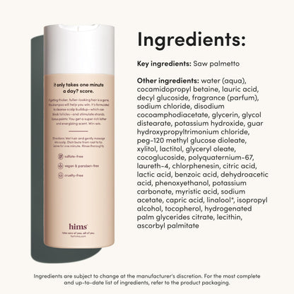 Hims hair care saw palmetto daily scalp cleansing shampoo details