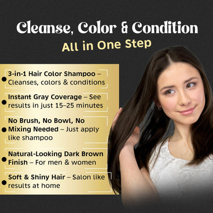 Herbishh dark brown permanent hair color shampoo showing back labels and ingredients list
