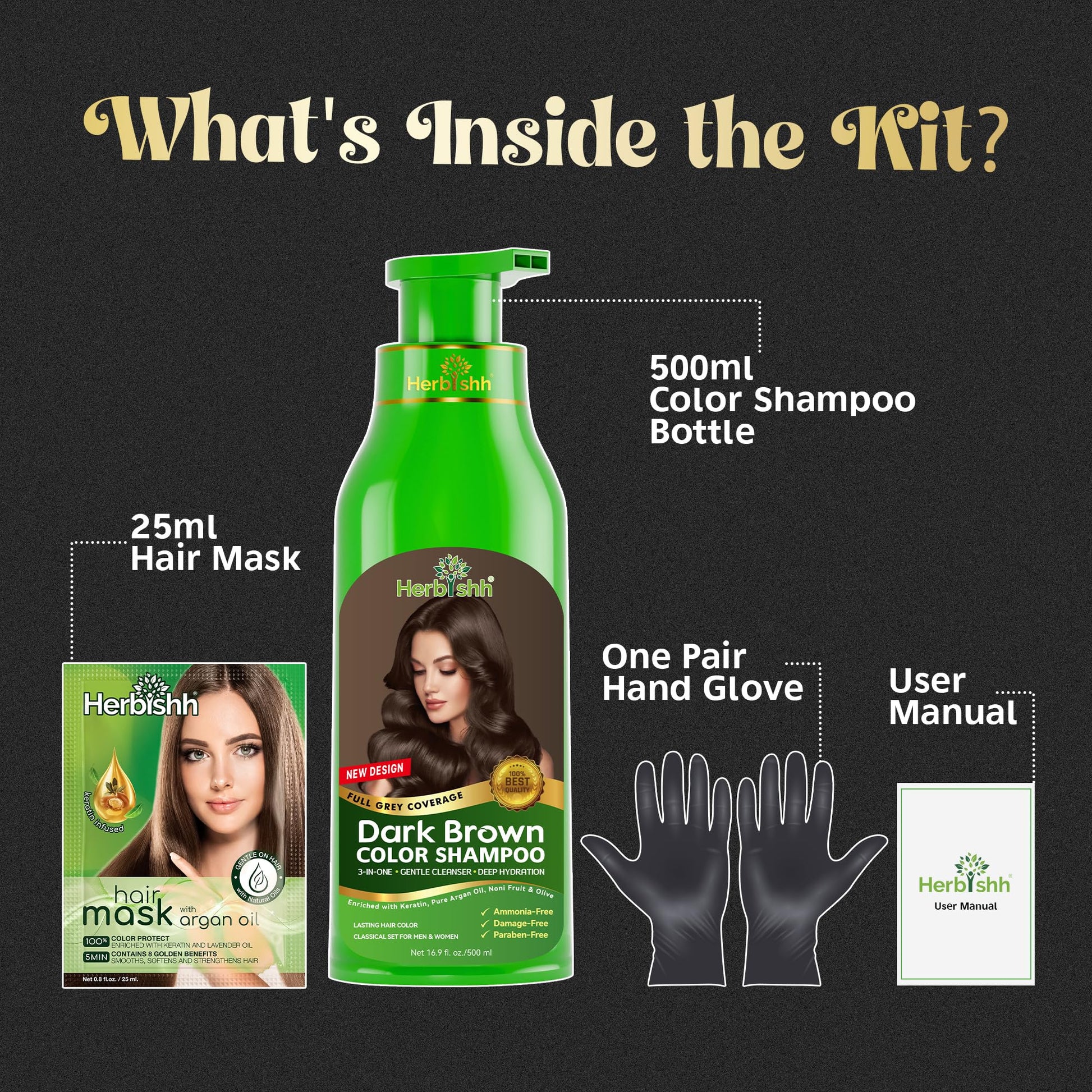 Herbishh hair color shampoo for grey hair coverage showing natural botanical extracts
