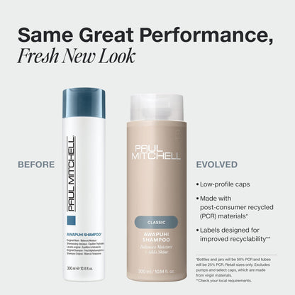 Back label of Paul Mitchell Awapuhi Shampoo detailing daily usage instructions and benefits