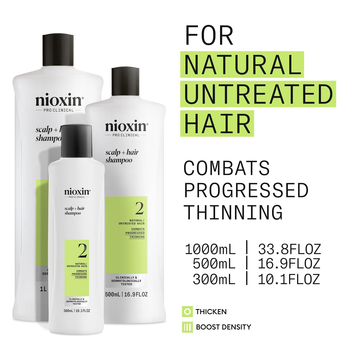 Back label of Nioxin System 2 Shampoo displaying authentic ingredients and usage instructions.