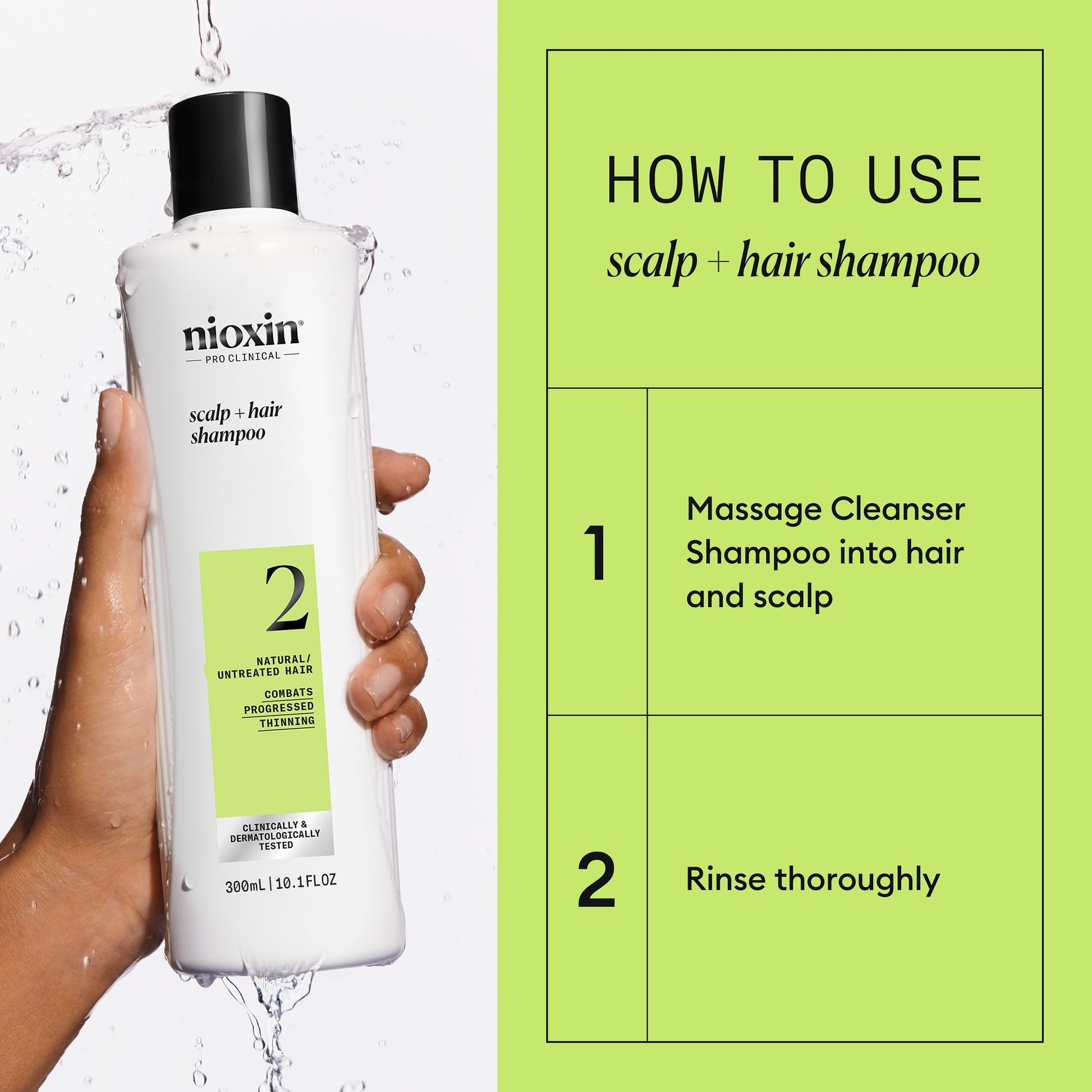 Nioxin System 2 anti-breakage hair thickening shampoo with biotin and niacinamide formula.