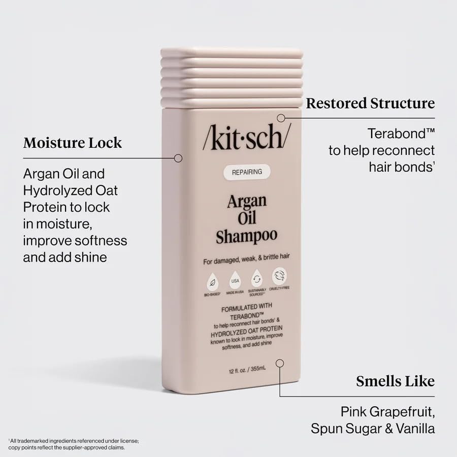 Back label of Kitsch liquid shampoo showing clean bio-based ingredients list