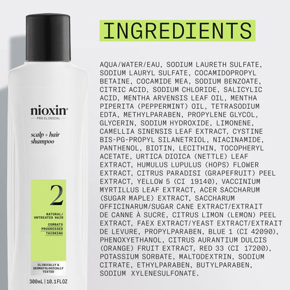 Genuine Nioxin System 2 Scalp Cleanser packaging designed for noticeably thinning fine hair.