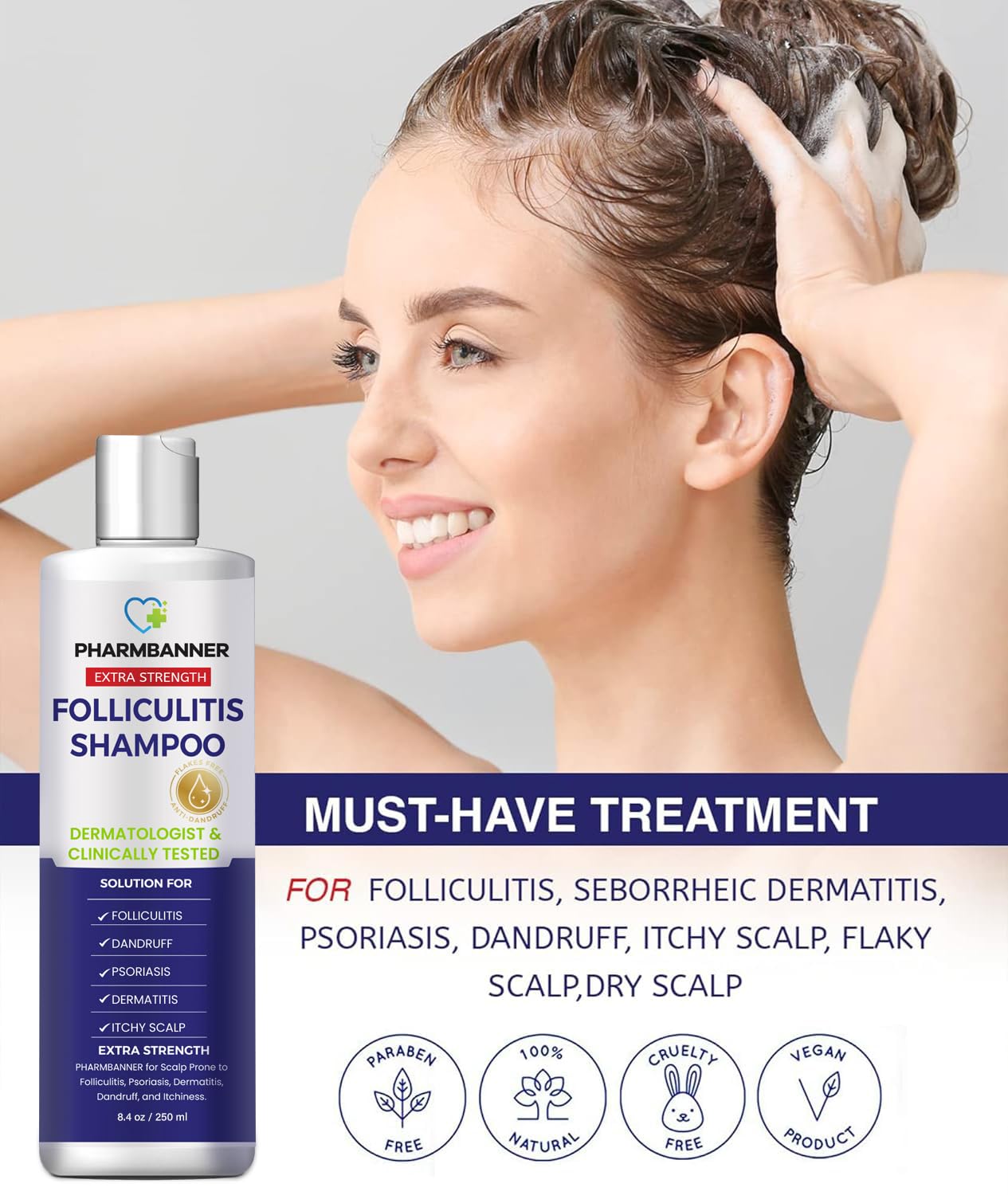 PHARMBANNER multi purpose scalp care shampoo texture and application instructions