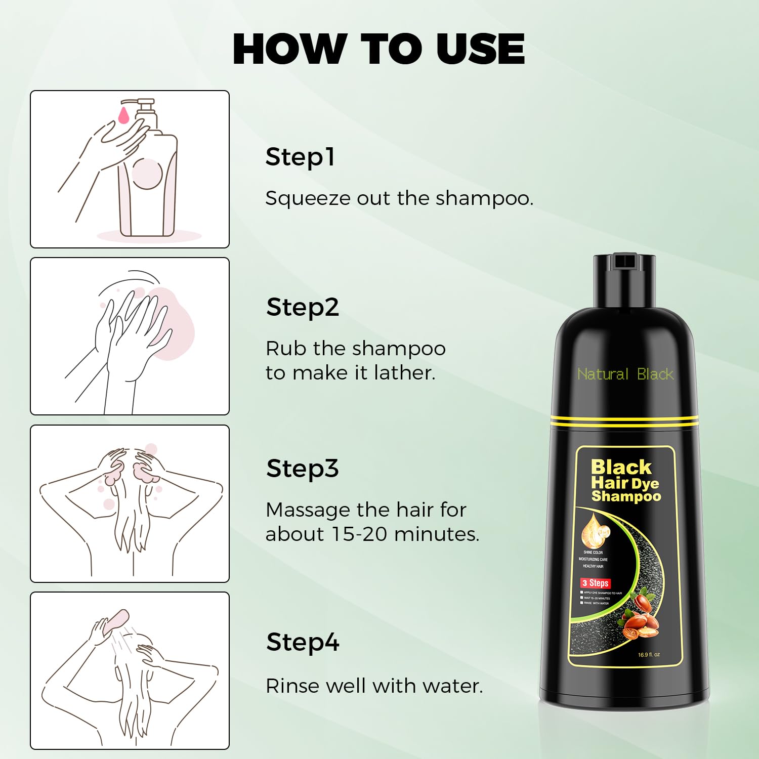 JIESSIA 3 in 1 shampoo texture displaying the liquid formula for gray coverage